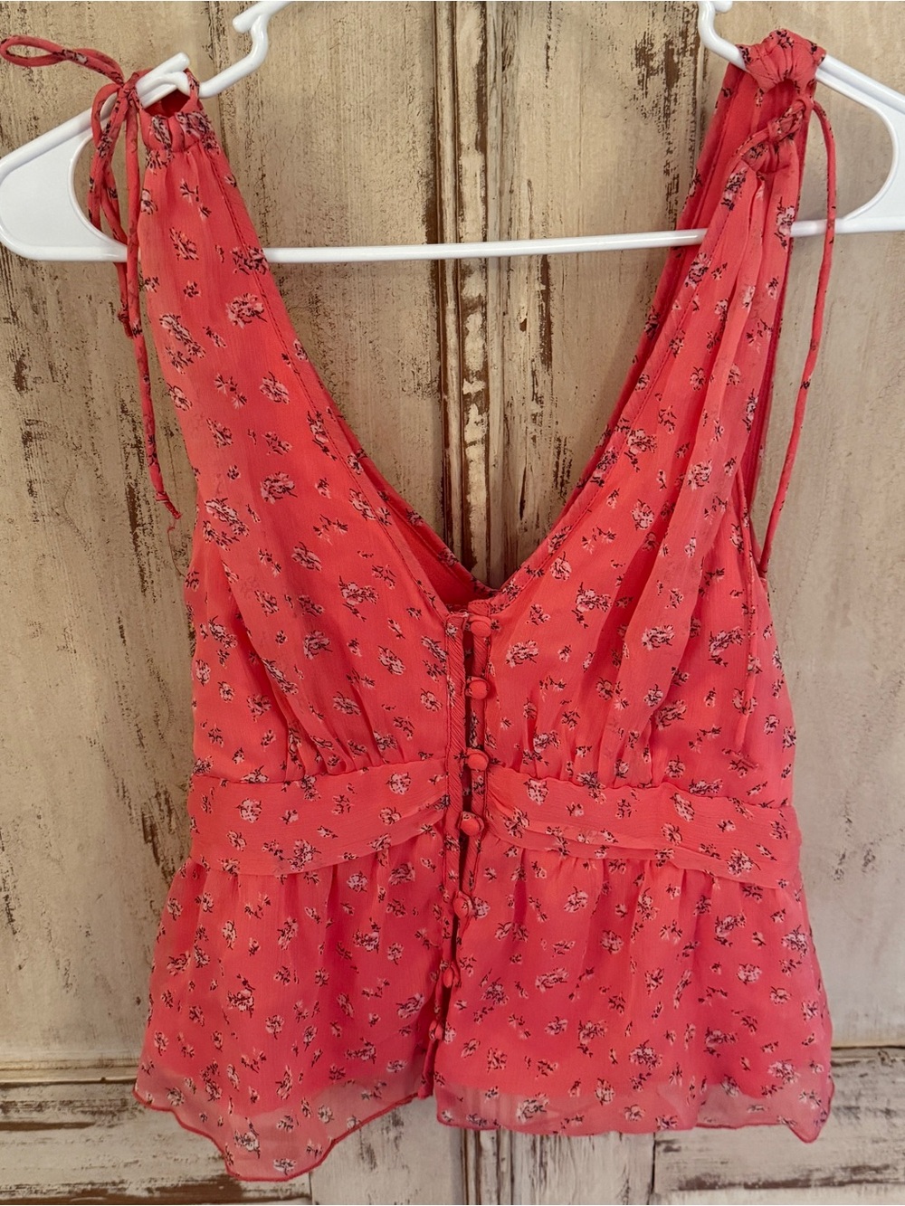 Abercrombie & Fitch sleeveless baby doll girlie top coral pink floral print. Sm